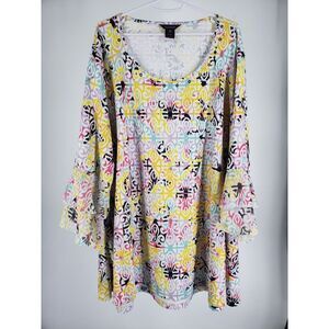 Multiples 3/4 Flounce Sleeve‎ Blouse Top Beautiful Work Size 1X Fleur De Lis